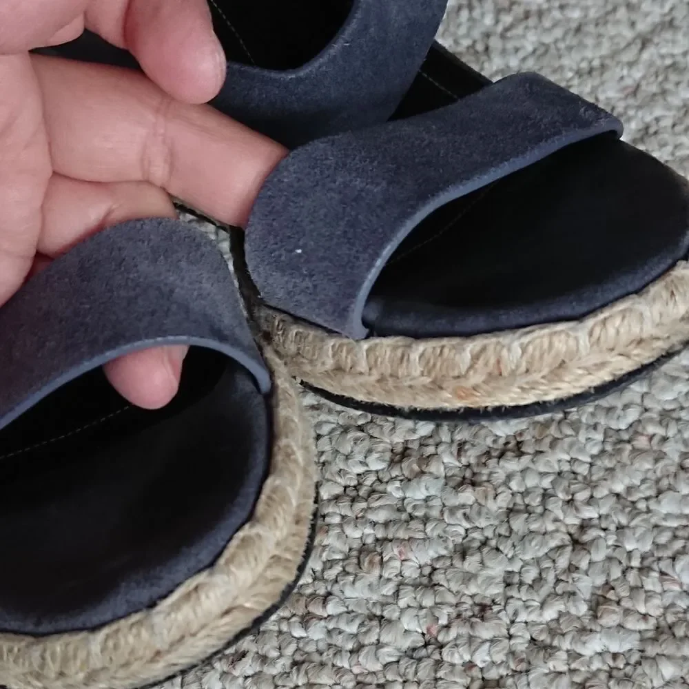 Balenciaga Grey Suede Three Strap Espadrille Wedge Sandals size 9